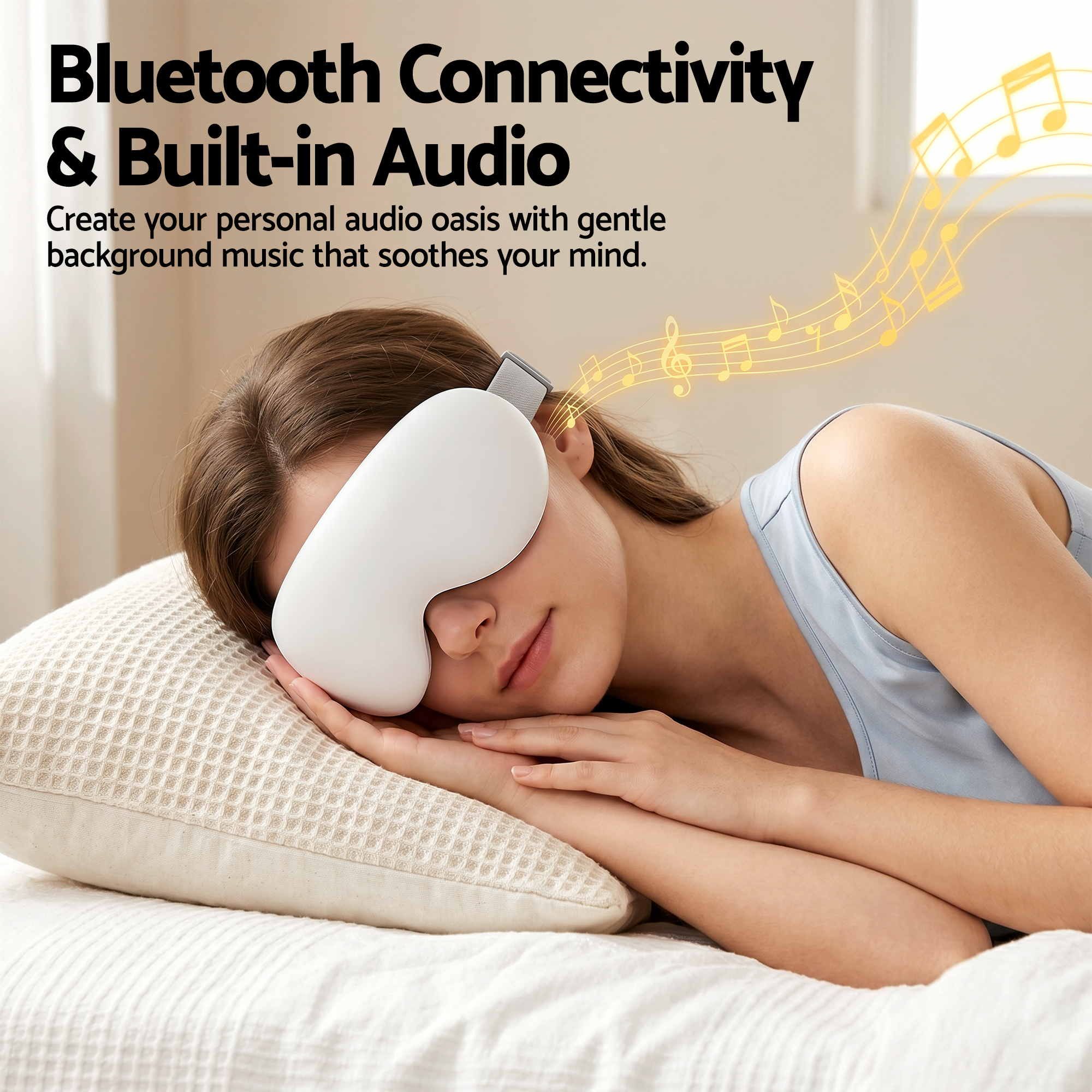 Livemor Eye Massager with Cooling & Heating | Dual Hot Cold Compress Goggles with 12 Vibrating Nodes for Migraine Relief | Wireless Bluetooth Eye Mask with 10Min Timer & 2400mAh Battery, White