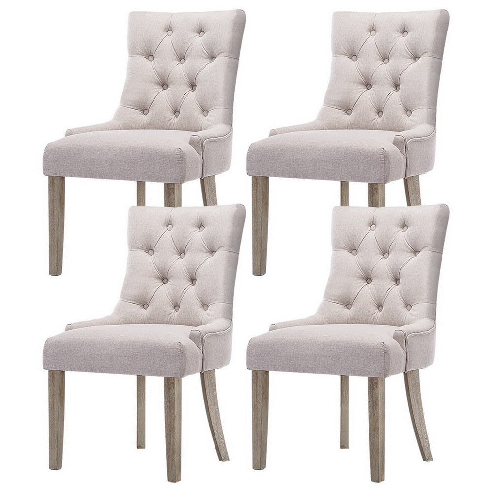 Kitchen & Dining Chairs: Artiss Dining Chairs Set of 4 Linen French Provincial Beige