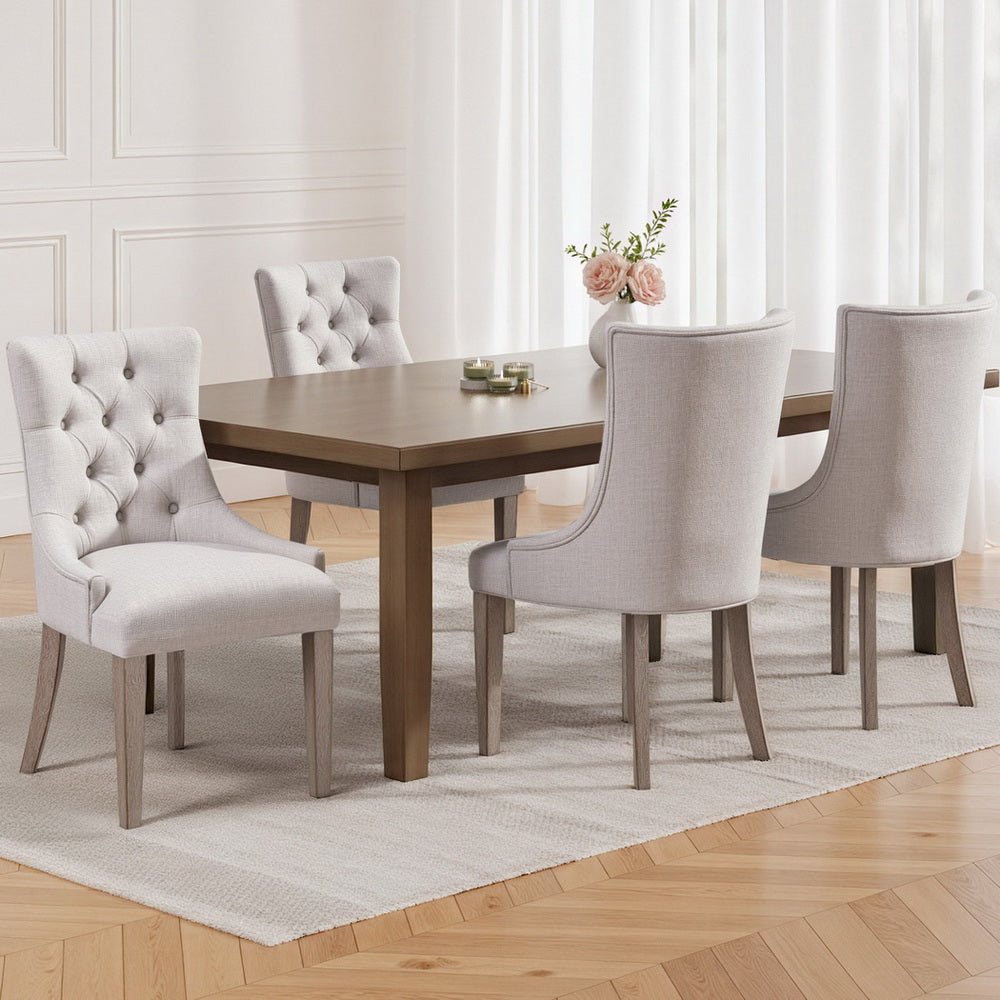 Kitchen & Dining Chairs: Artiss Dining Chairs Set of 4 Linen French Provincial Beige