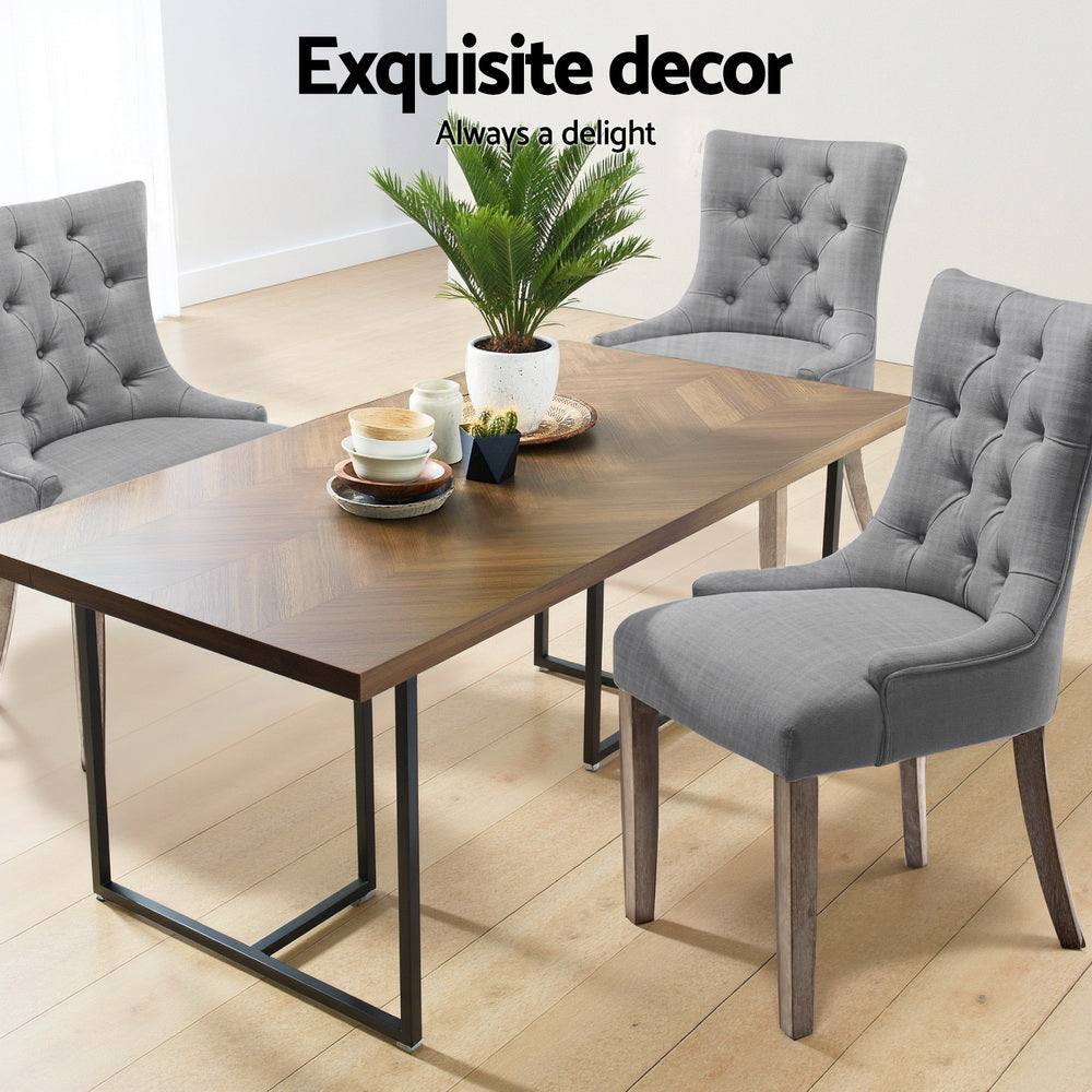Kitchen & Dining Chairs: Artiss Dining Chairs Set of 4 Linen French Provincial Grey
