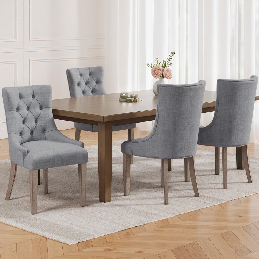 Kitchen & Dining Chairs: Artiss Dining Chairs Set of 4 Linen French Provincial Grey