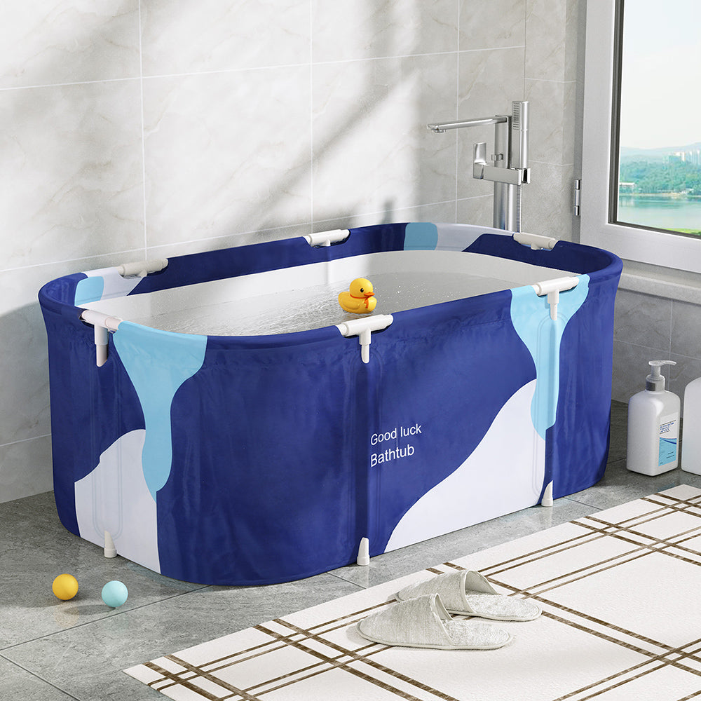 Portable Toilets & Showers: Weisshorn Foldable Bathtub PVC Spa Bucket Inflatable Cushion 114x62cm Navy Blue