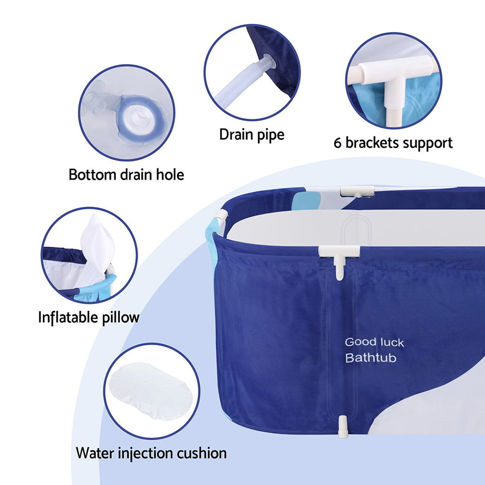 Portable Toilets & Showers: Weisshorn Foldable Bathtub PVC Spa Bucket Inflatable Cushion 114x62cm Navy Blue