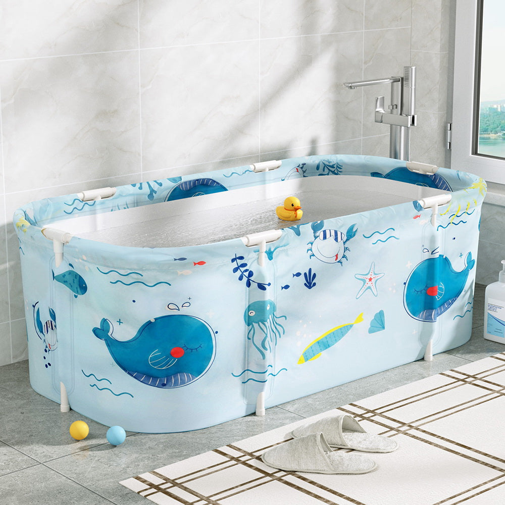 Portable Toilets & Showers: Weisshorn Foldable Bathtub PVC Spa Bucket Inflatable Cushion 134x65cm Blue