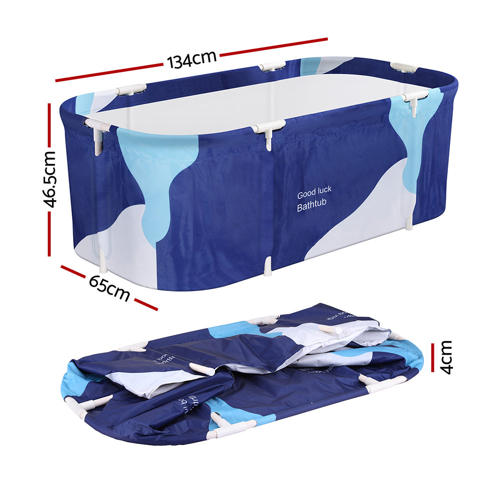 Portable Toilets & Showers: Weisshorn Foldable Bathtub PVC Spa Bucket Inflatable Cushion 134x65cm Navy Blue