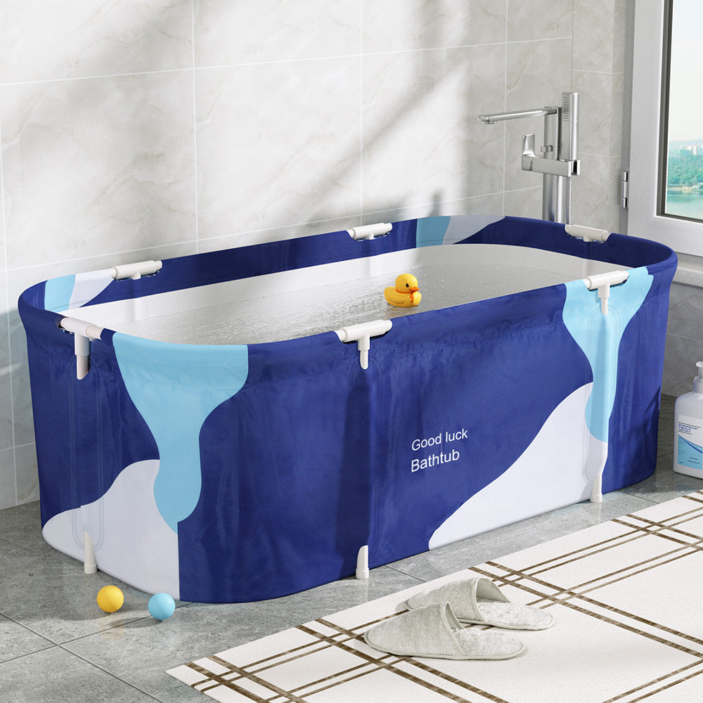 Portable Toilets & Showers: Weisshorn Foldable Bathtub PVC Spa Bucket Inflatable Cushion 134x65cm Navy Blue