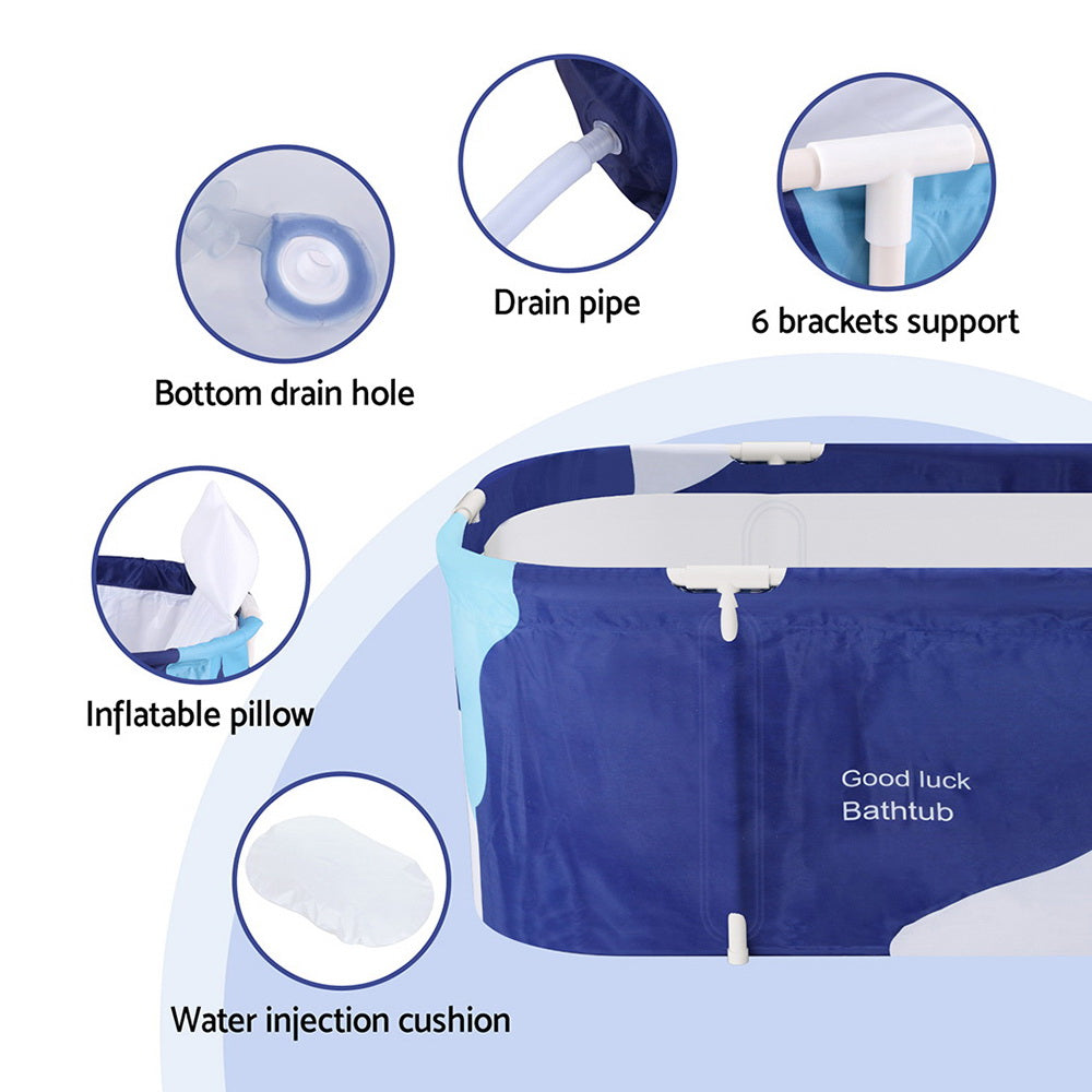 Portable Toilets & Showers: Weisshorn Foldable Bathtub PVC Spa Bucket Inflatable Cushion 134x65cm Navy Blue