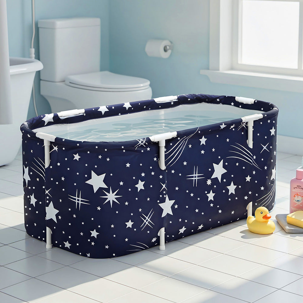 Bathtubs: Weisshorn Foldable Bathtub PVC SPA Bucket Inflatable Cushion 114x62cm Star Navy
