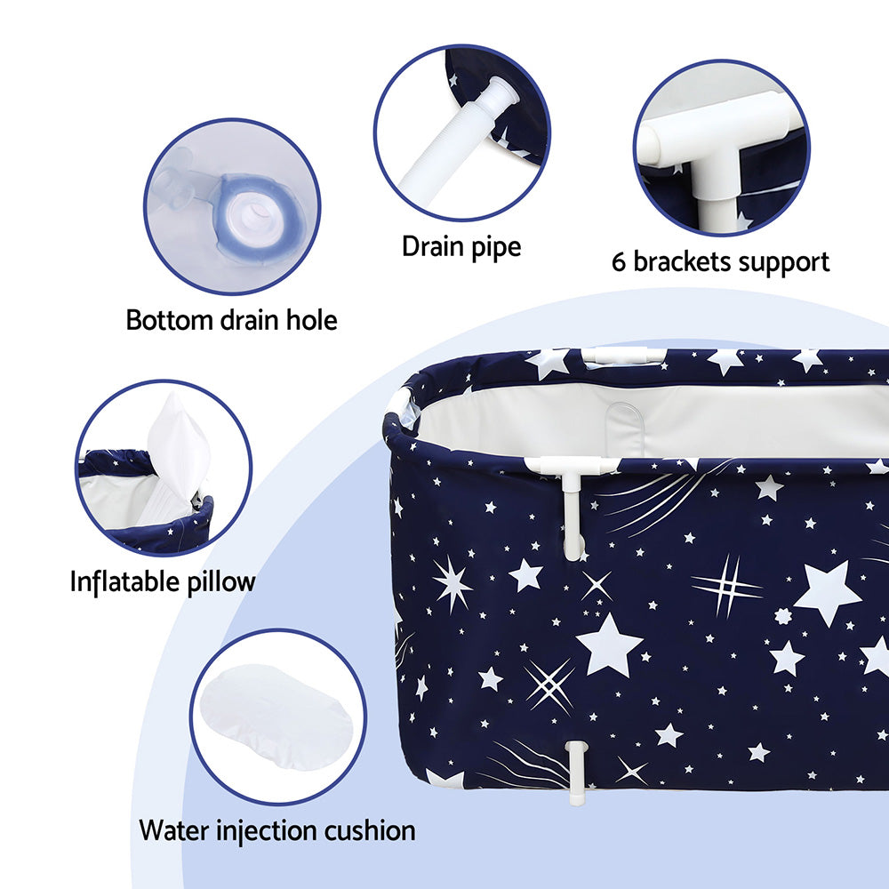 Bathtubs: Weisshorn Foldable Bathtub PVC SPA Bucket Inflatable Cushion 134x65cm Star Navy