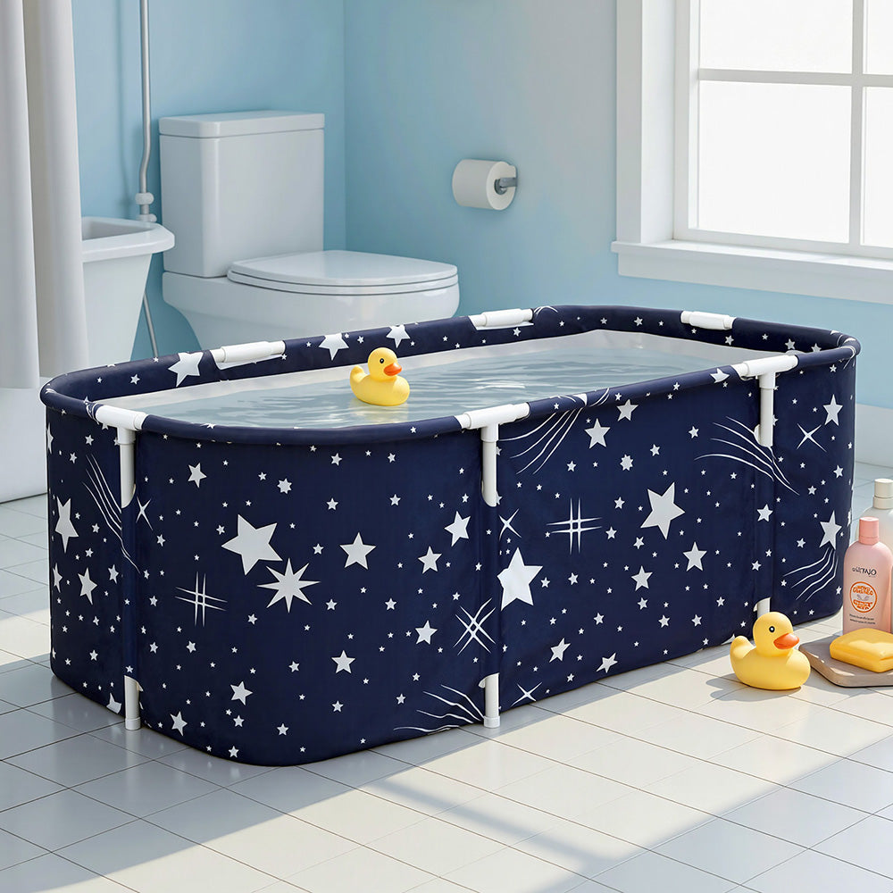 Bathtubs: Weisshorn Foldable Bathtub PVC SPA Bucket Inflatable Cushion 134x65cm Star Navy