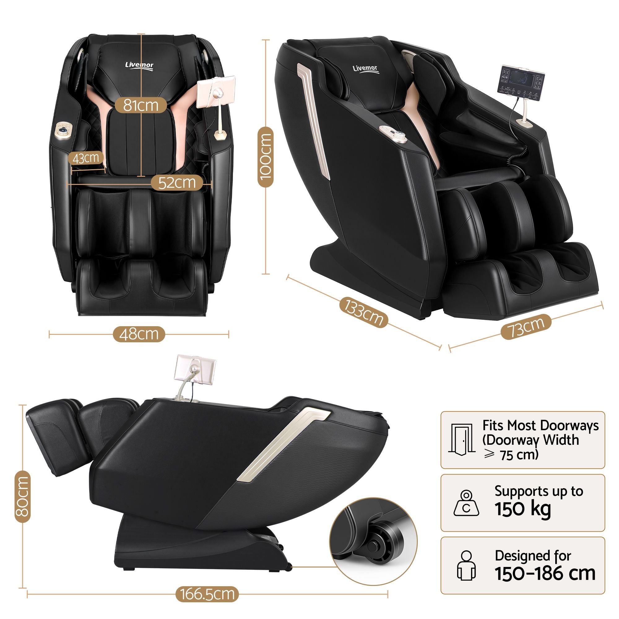 Livemor Flex Massage Chair Full Body with Heat Zero Gravity Recliner, 24 Airbags, Foot Massage, 6 Auto Programs, Voice Control, Bluetooth Speakers, Screen Control, Extendable Footrest