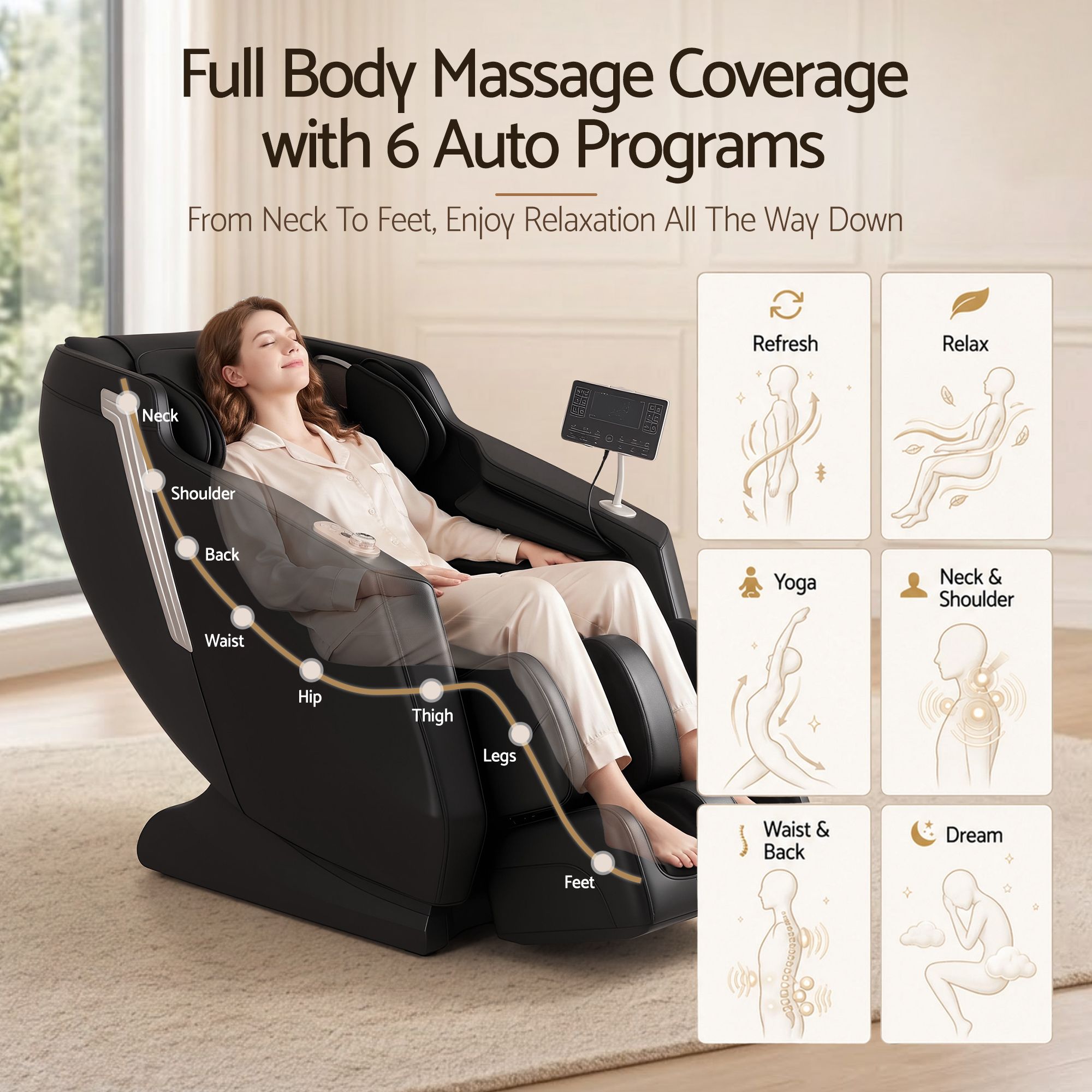 Livemor Flex Massage Chair Full Body with Heat Zero Gravity Recliner, 24 Airbags, Foot Massage, 6 Auto Programs, Voice Control, Bluetooth Speakers, Screen Control, Extendable Footrest