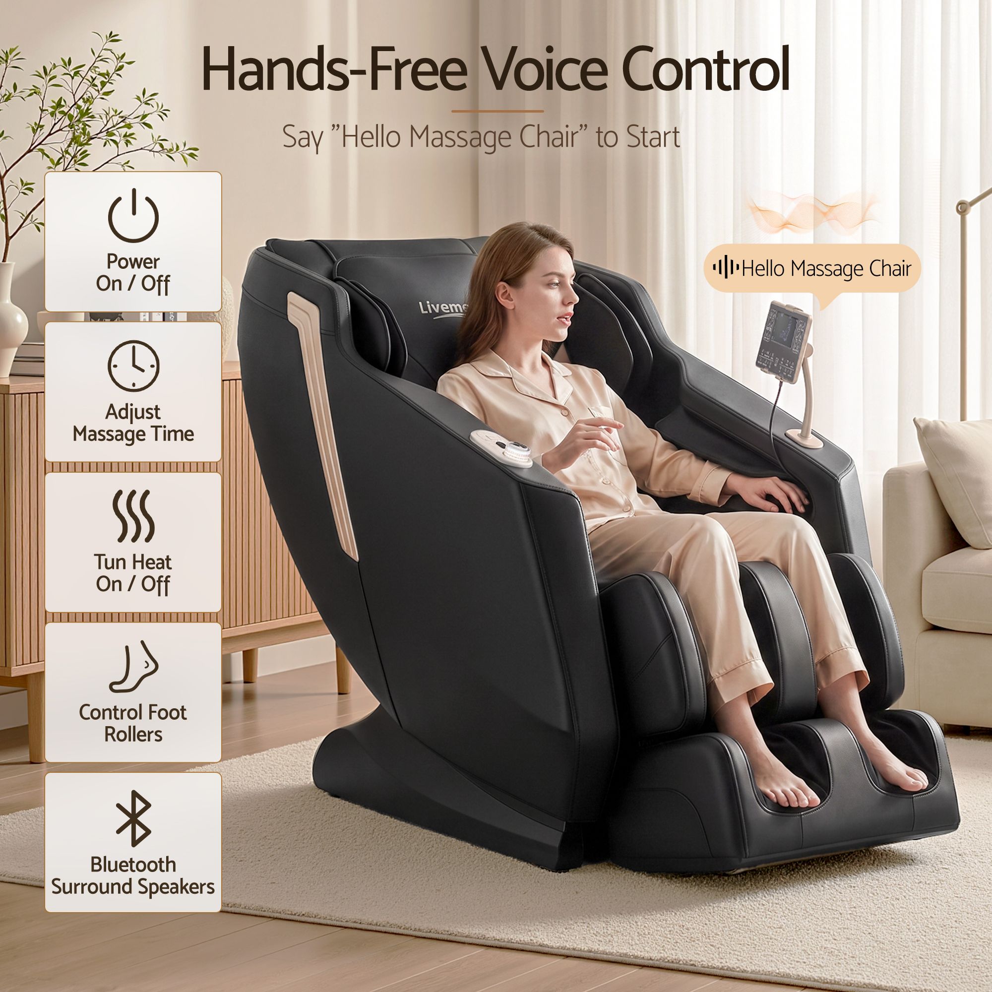 Livemor Flex Massage Chair Full Body with Heat Zero Gravity Recliner, 24 Airbags, Foot Massage, 6 Auto Programs, Voice Control, Bluetooth Speakers, Screen Control, Extendable Footrest