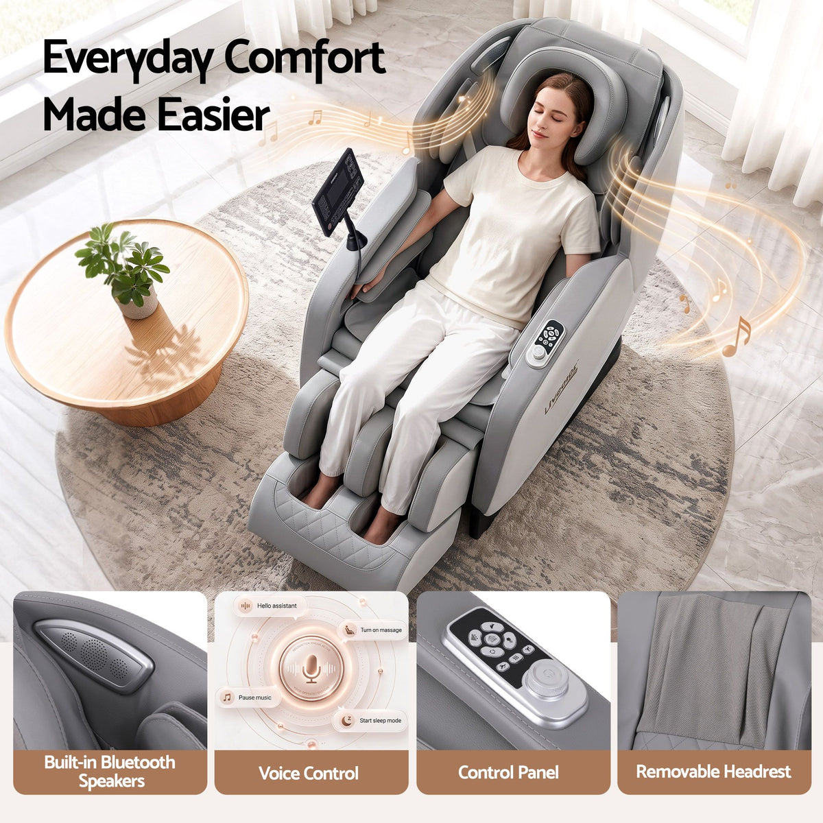 Livemor FLEX Full Body Massage Chair, Zero Gravity, Airbags, Recliner, Dual-Zone Waist & Calf Heat, 5 Auto Programs, 15cm Leg Extension for Different Height, Voice Control, Bluetooth Speakers