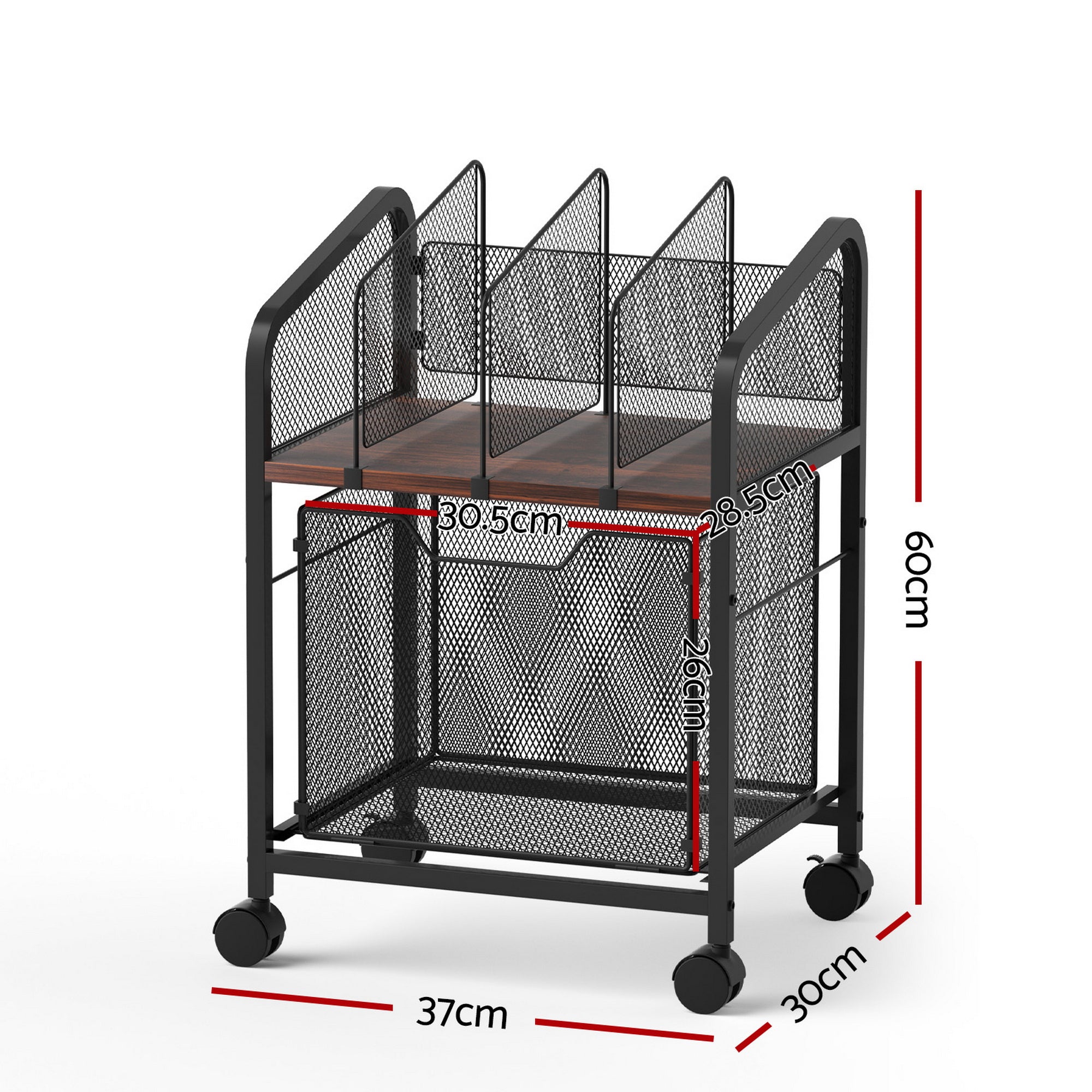 Storage Cabinets: Artiss Mobile File Cabinet Rolling with Locking Wheels Wood Top Compact Storage Organiser Black