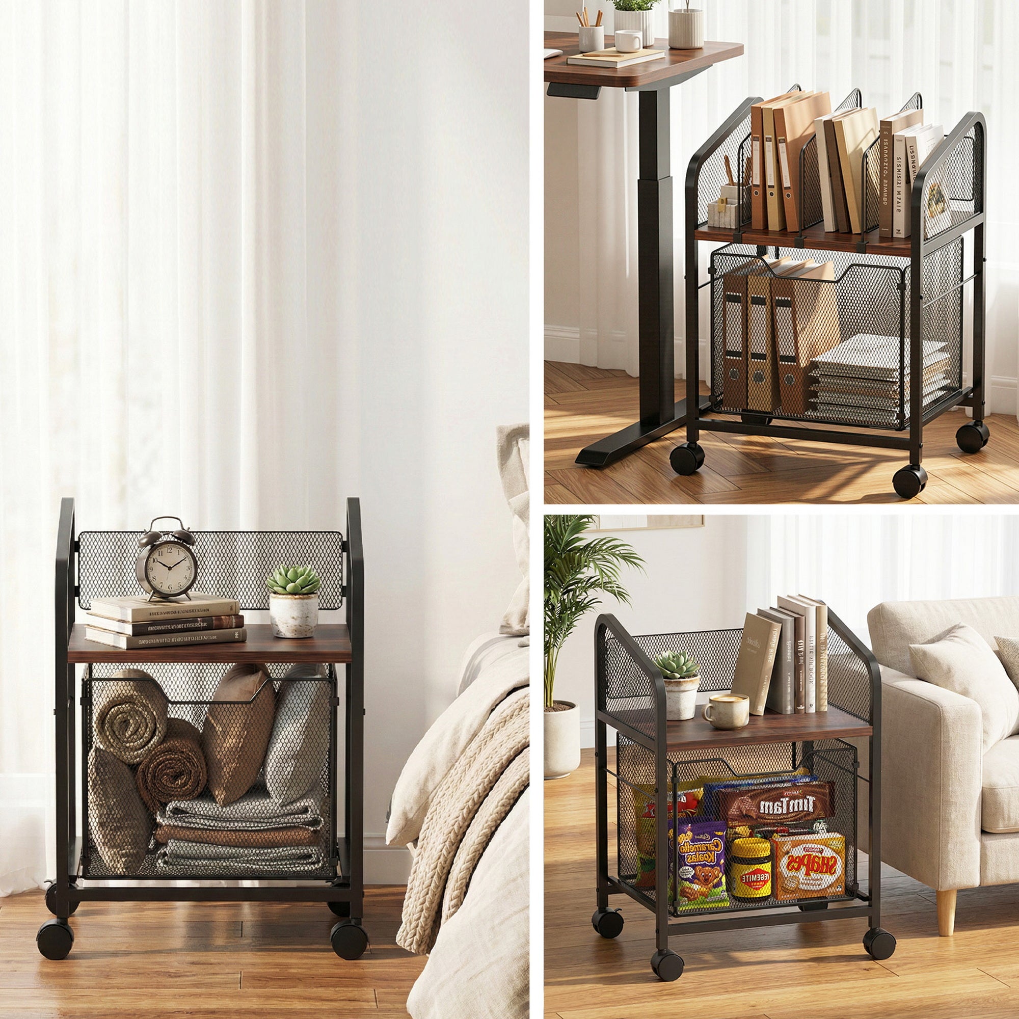 Storage Cabinets: Artiss Mobile File Cabinet Rolling with Locking Wheels Wood Top Compact Storage Organiser Black
