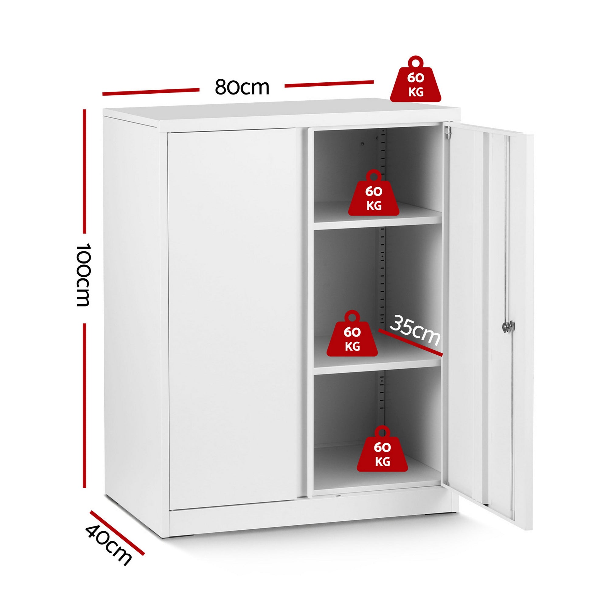 Storage Cabinets: Artiss Steel Locker Cabinet Filing Mental Storage 3-Point Lock Adjustable Shelves White