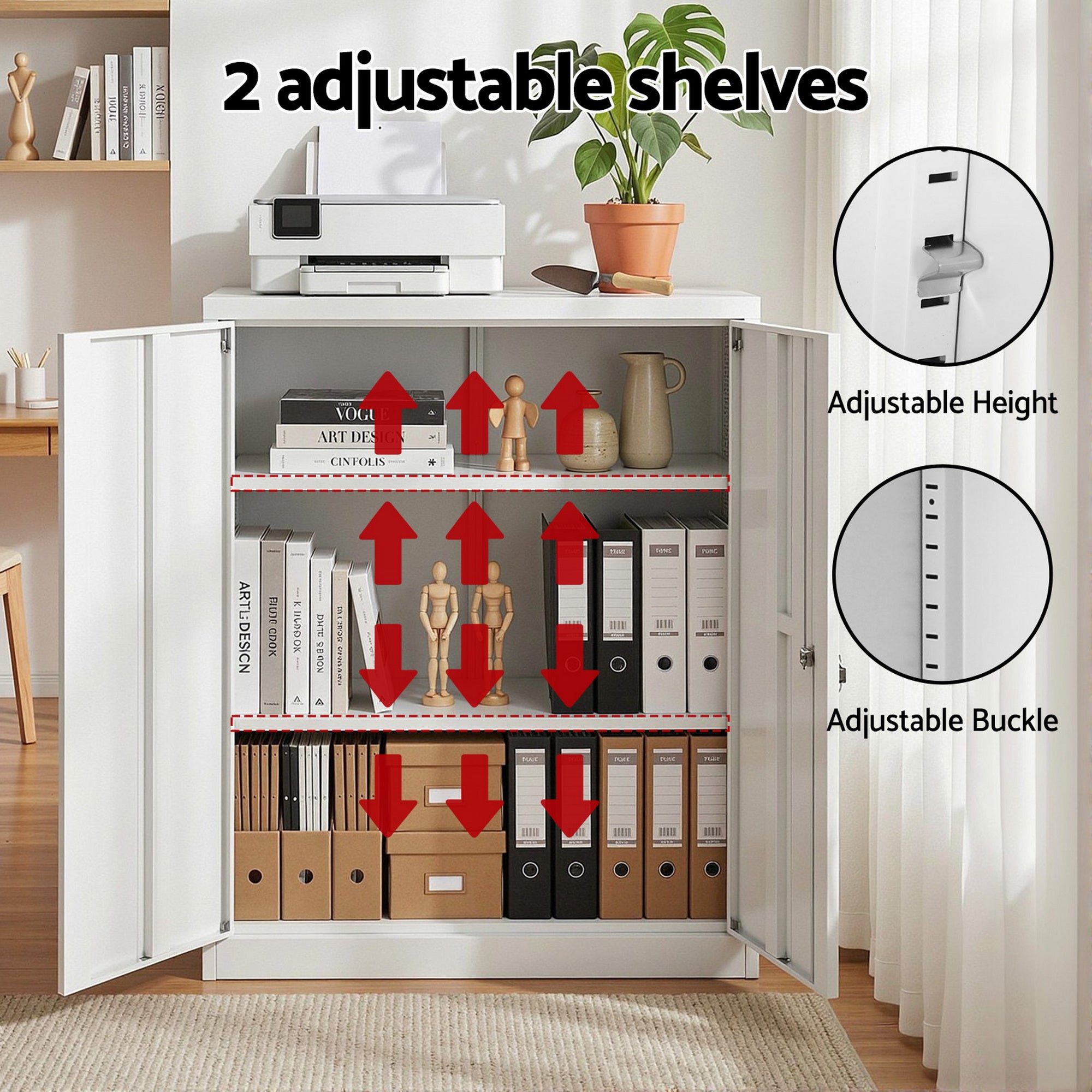 Storage Cabinets: Artiss Steel Locker Cabinet Filing Mental Storage 3-Point Lock Adjustable Shelves White