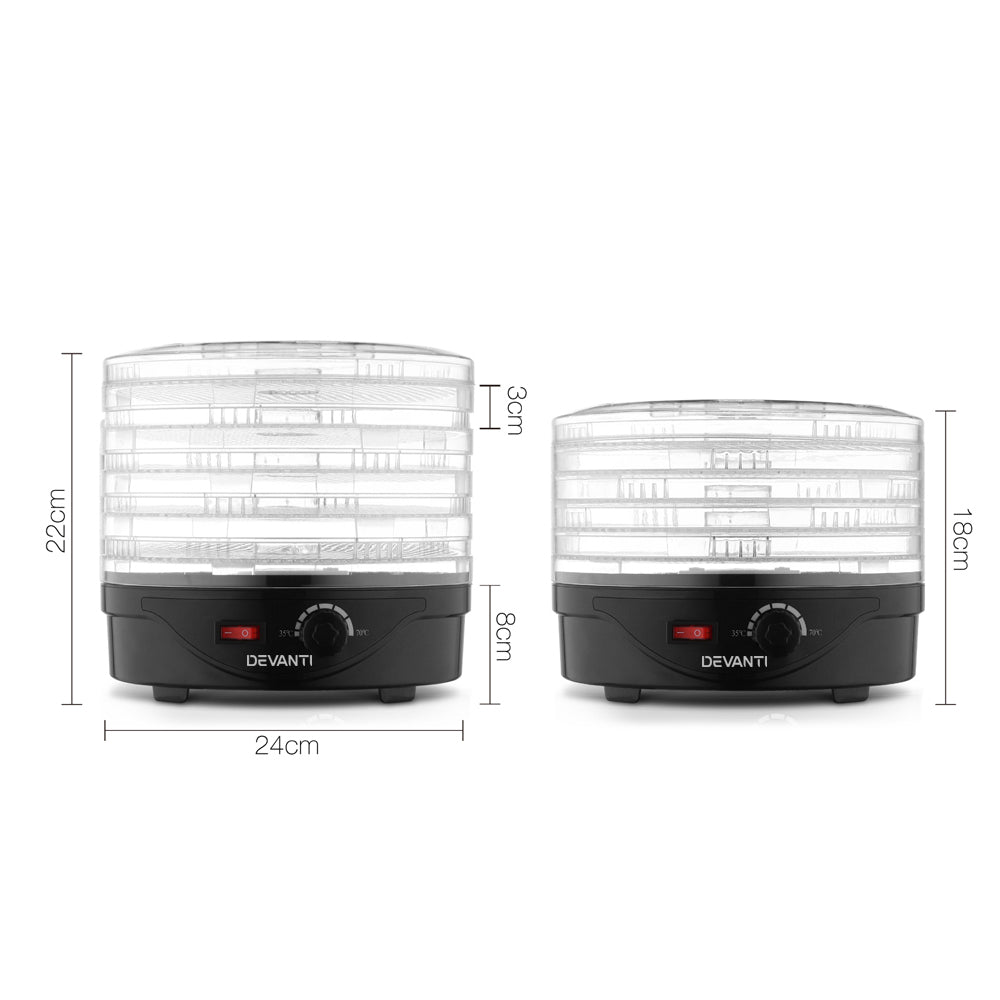 Food Dehydrators: Devanti 5 Trays Food Dehydrator Fruit Dehydrators Pet Beef Jerky Dryer Black