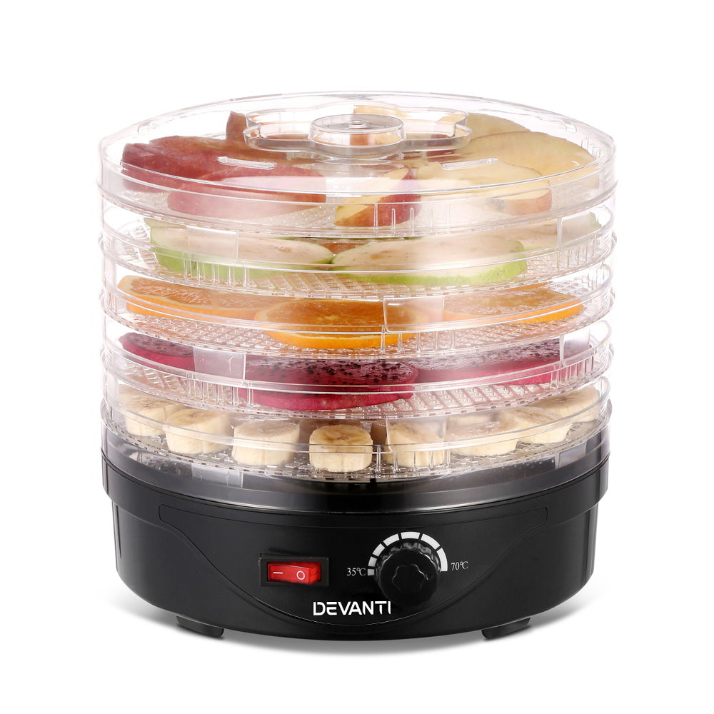 Food Dehydrators: Devanti 5 Trays Food Dehydrator Fruit Dehydrators Pet Beef Jerky Dryer Black