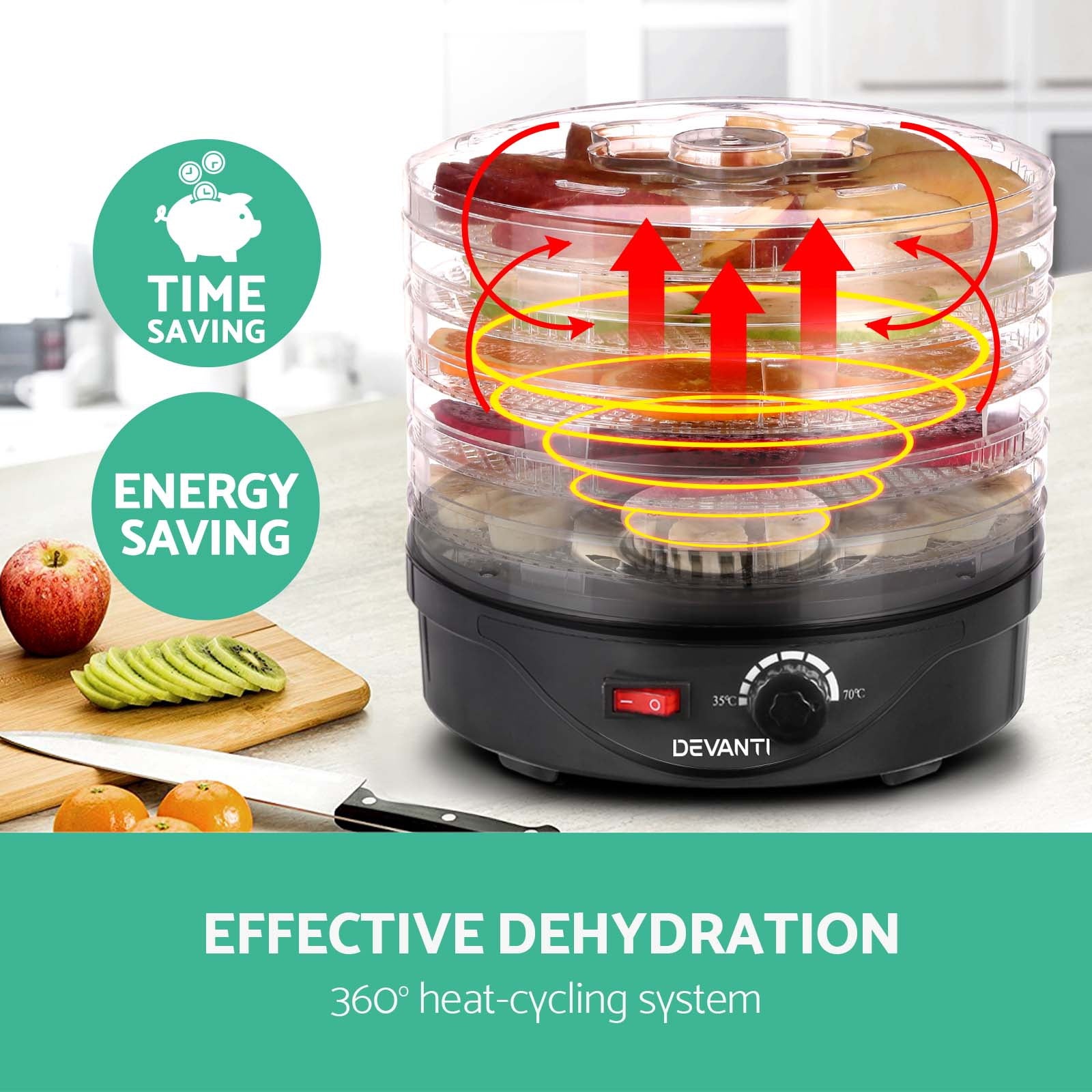 Food Dehydrators: Devanti 5 Trays Food Dehydrator Fruit Dehydrators Pet Beef Jerky Dryer Black