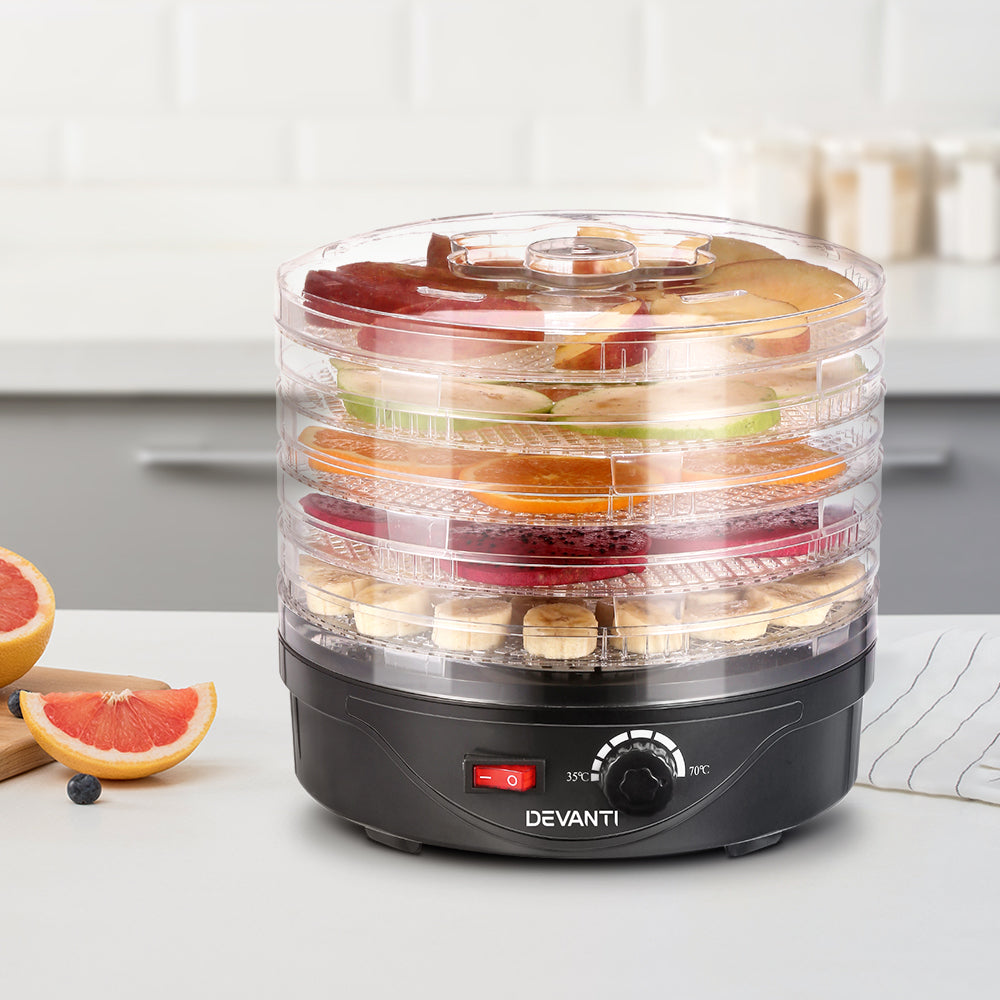 Food Dehydrators: Devanti 5 Trays Food Dehydrator Fruit Dehydrators Pet Beef Jerky Dryer Black