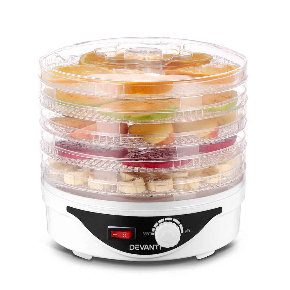 Food Dehydrators: Devanti 5 Trays Food Dehydrator Fruit Dehydrators Pet Beef Jerky Dryer White
