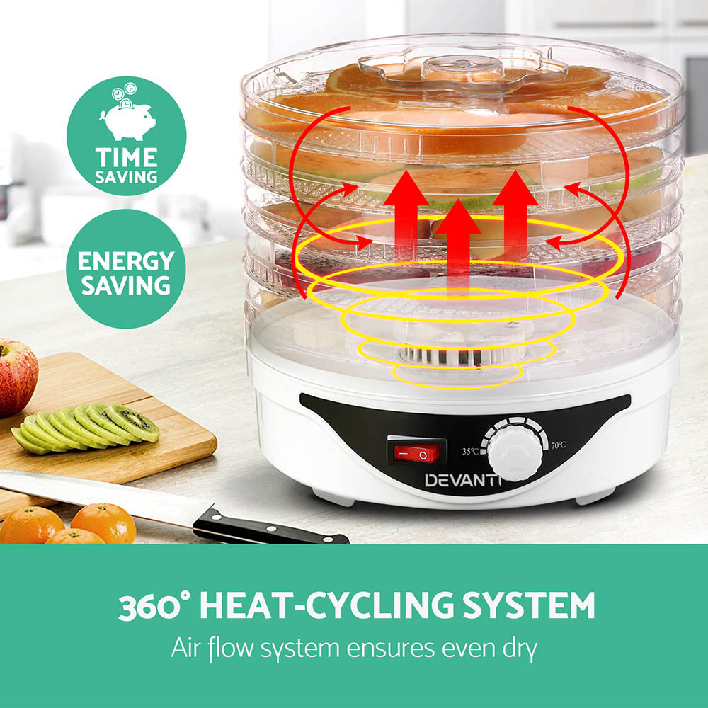 Food Dehydrators: Devanti 5 Trays Food Dehydrator Fruit Dehydrators Pet Beef Jerky Dryer White