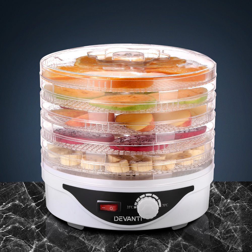Food Dehydrators: Devanti 5 Trays Food Dehydrator Fruit Dehydrators Pet Beef Jerky Dryer White