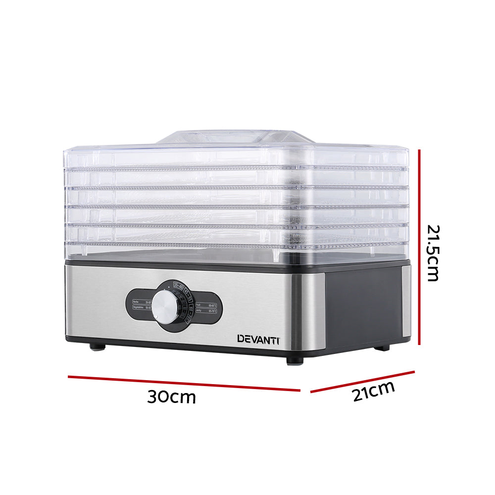 Food Dehydrators: Devanti 5 Trays Food Dehydrator Stainless Steel Tray