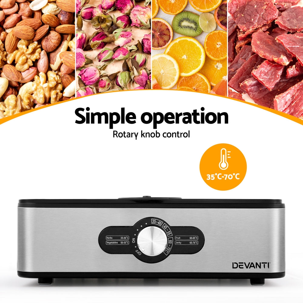 Food Dehydrators: Devanti 5 Trays Food Dehydrator Stainless Steel Tray