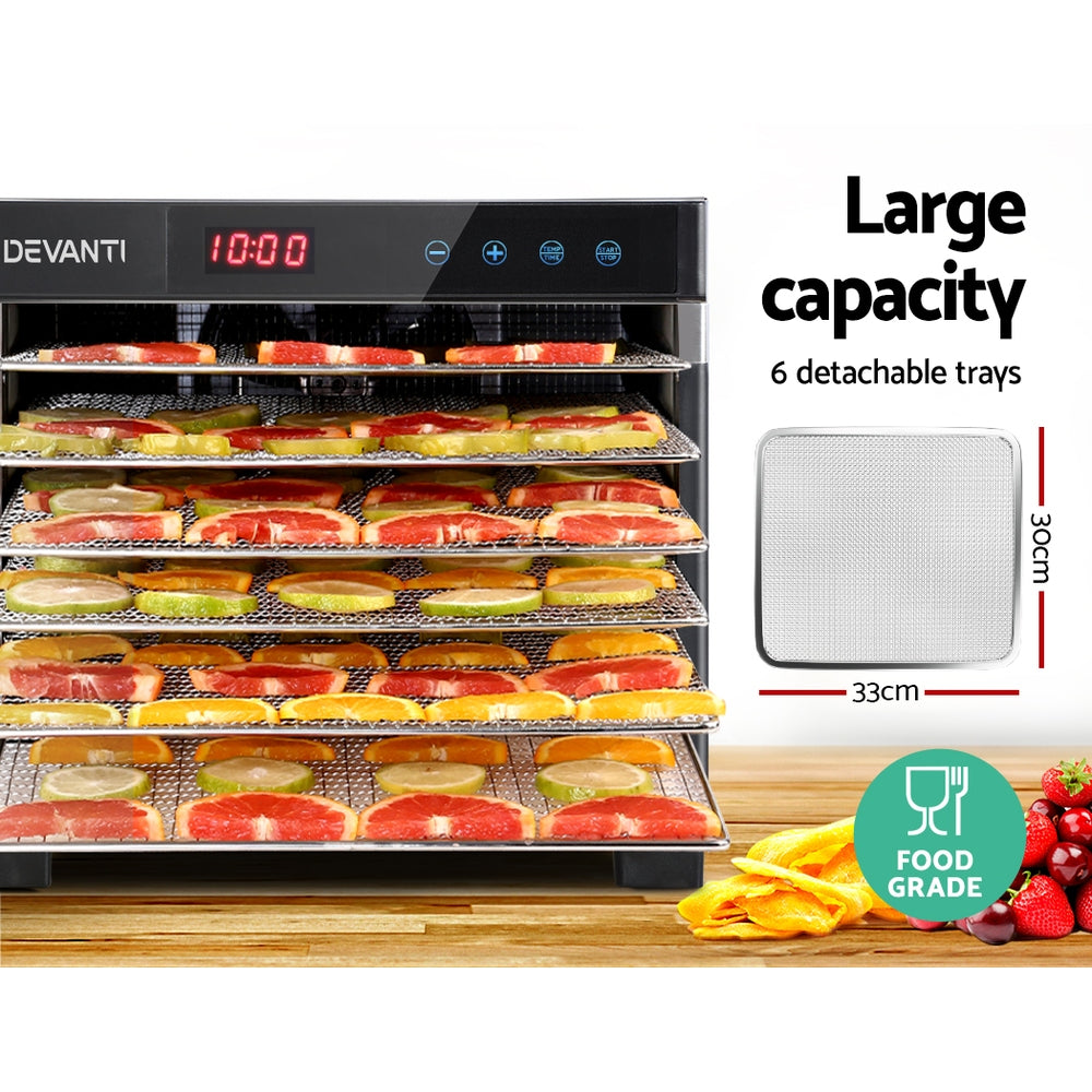 Food Dehydrators: Devanti 6 Trays Food Dehydrator Stainless Steel Tray