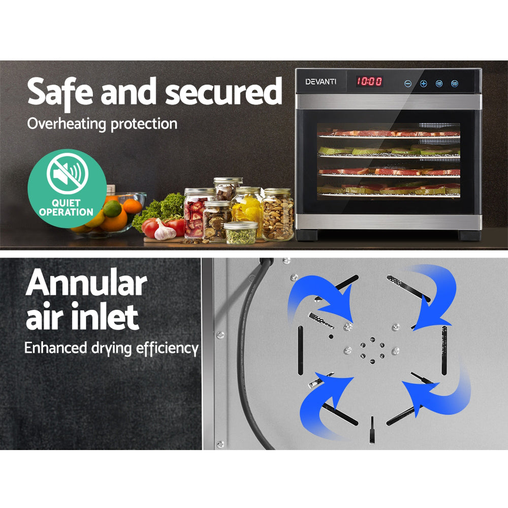Food Dehydrators: Devanti 6 Trays Food Dehydrator Stainless Steel Tray