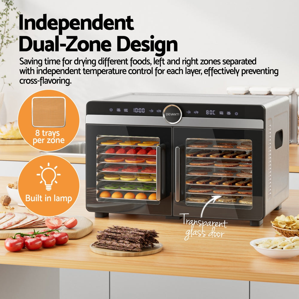 Food Dehydrators: Devanti 16 Trays Food Dehydrator Dual-Zone Stainless Steel