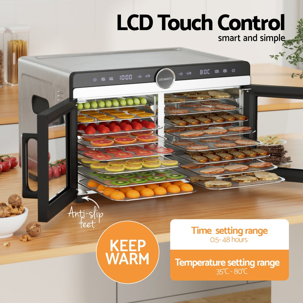 Food Dehydrators: Devanti 16 Trays Food Dehydrator Dual-Zone Stainless Steel