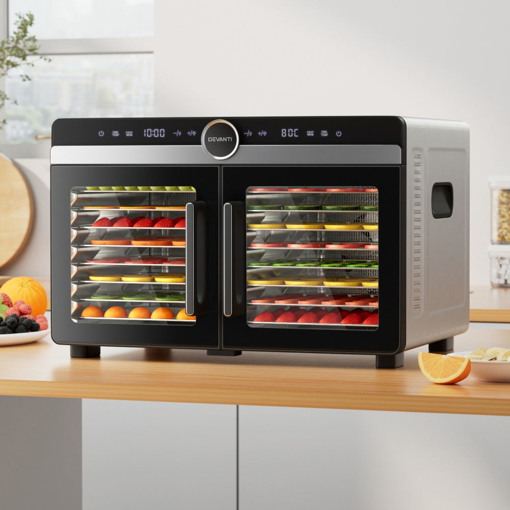Food Dehydrators: Devanti 16 Trays Food Dehydrator Dual-Zone Stainless Steel