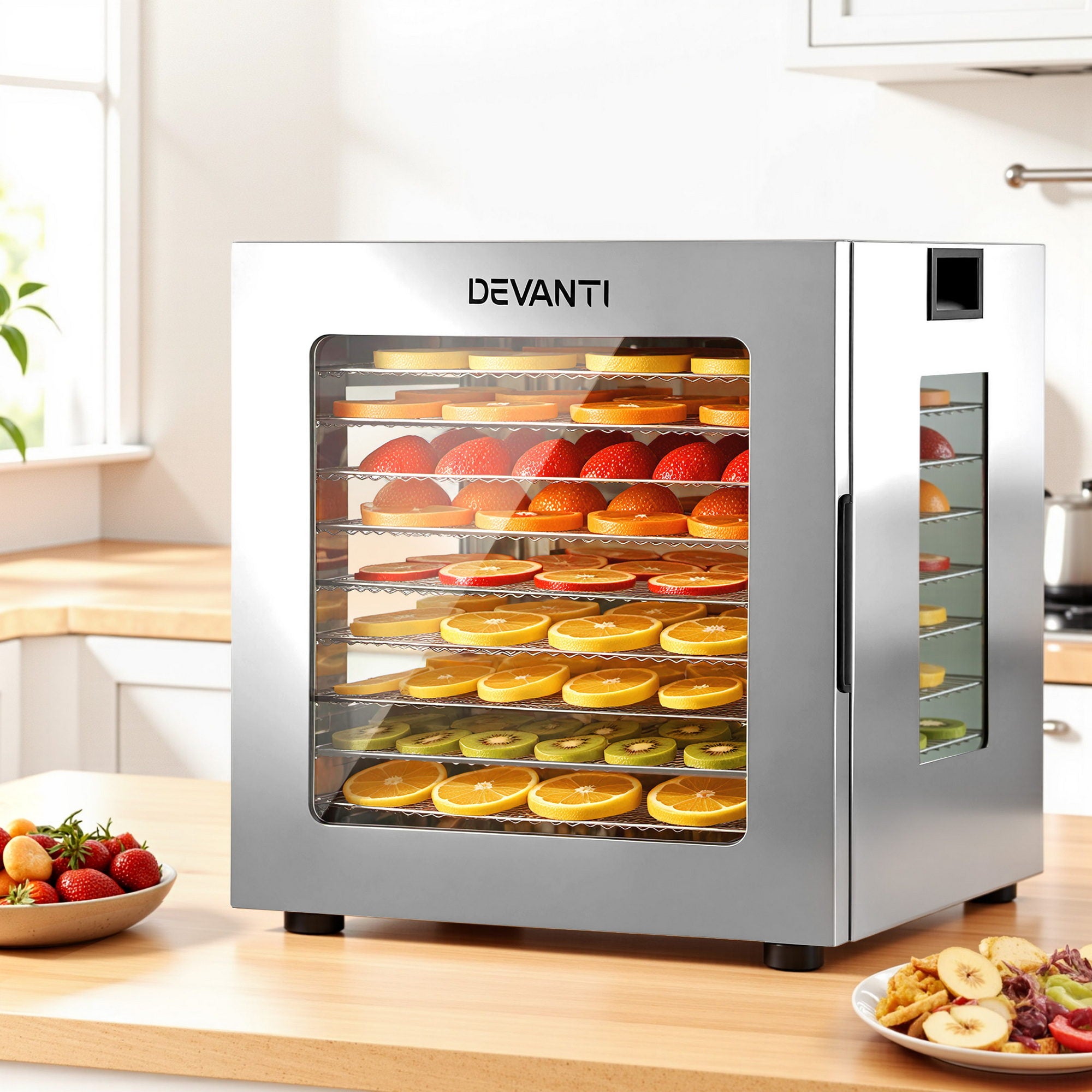 Food Dehydrators: Devanti 10 Trays Food Dehydrator Stainless Steel Visible Glass Door 850W