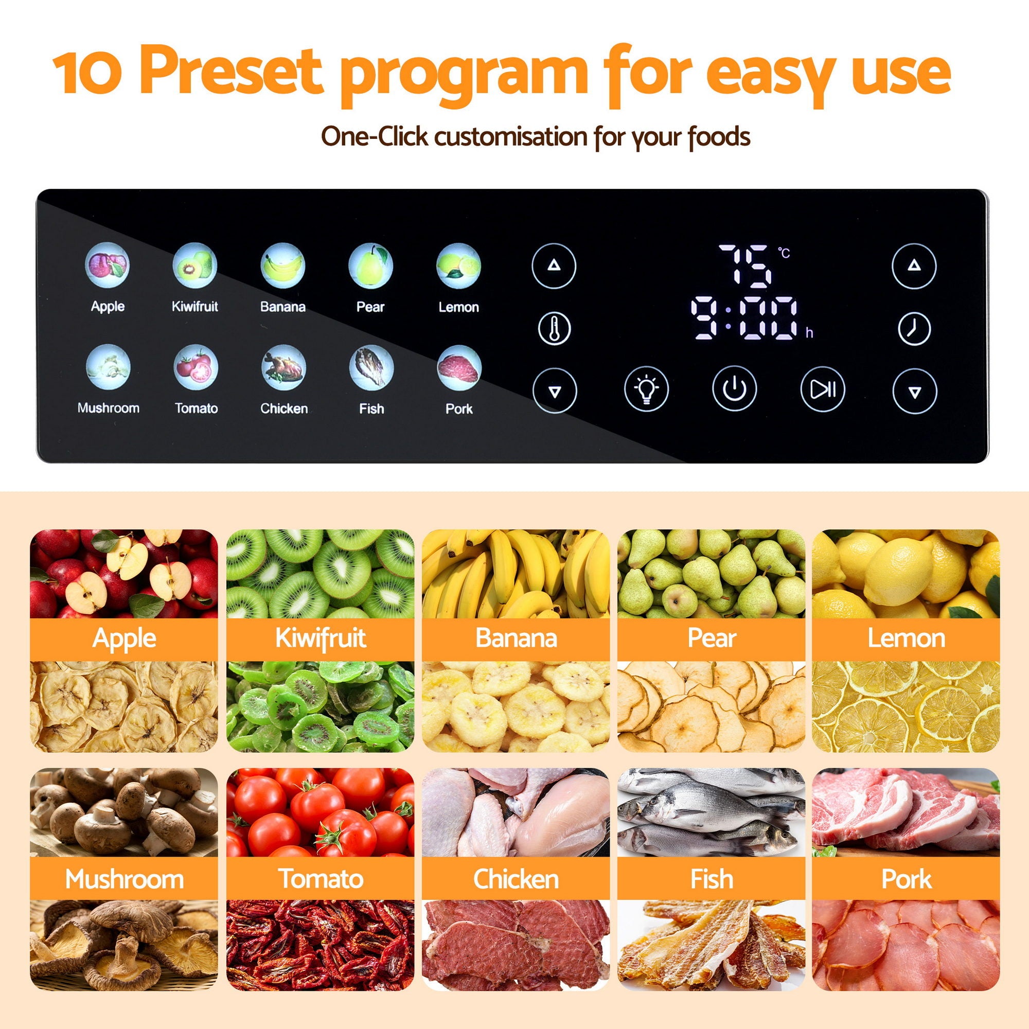 Food Dehydrators: Devanti 10 Trays Food Dehydrator Stainless Steel Visible Glass Door 850W