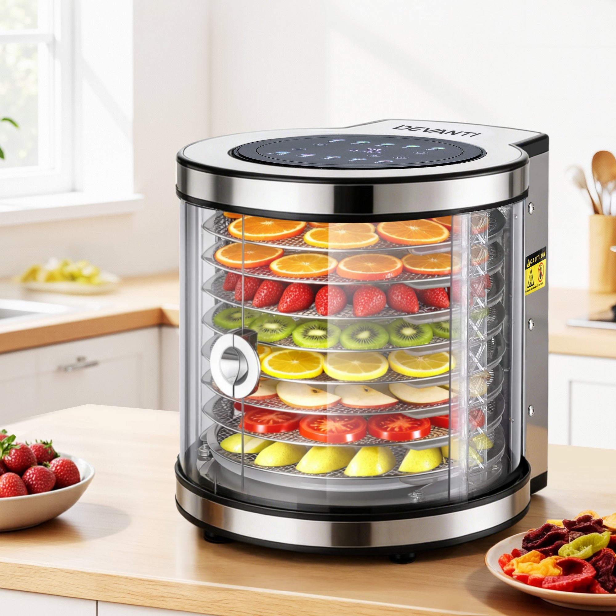Food Dehydrators: Devanti 8 Trays Food Dehydrator Stainless Steel Auto-Rotate 10 Programs 700W