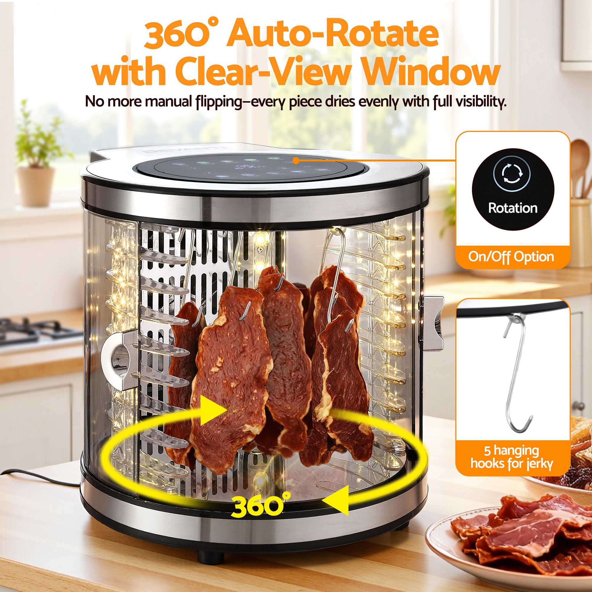 Food Dehydrators: Devanti 8 Trays Food Dehydrator Stainless Steel Auto-Rotate 10 Programs 700W