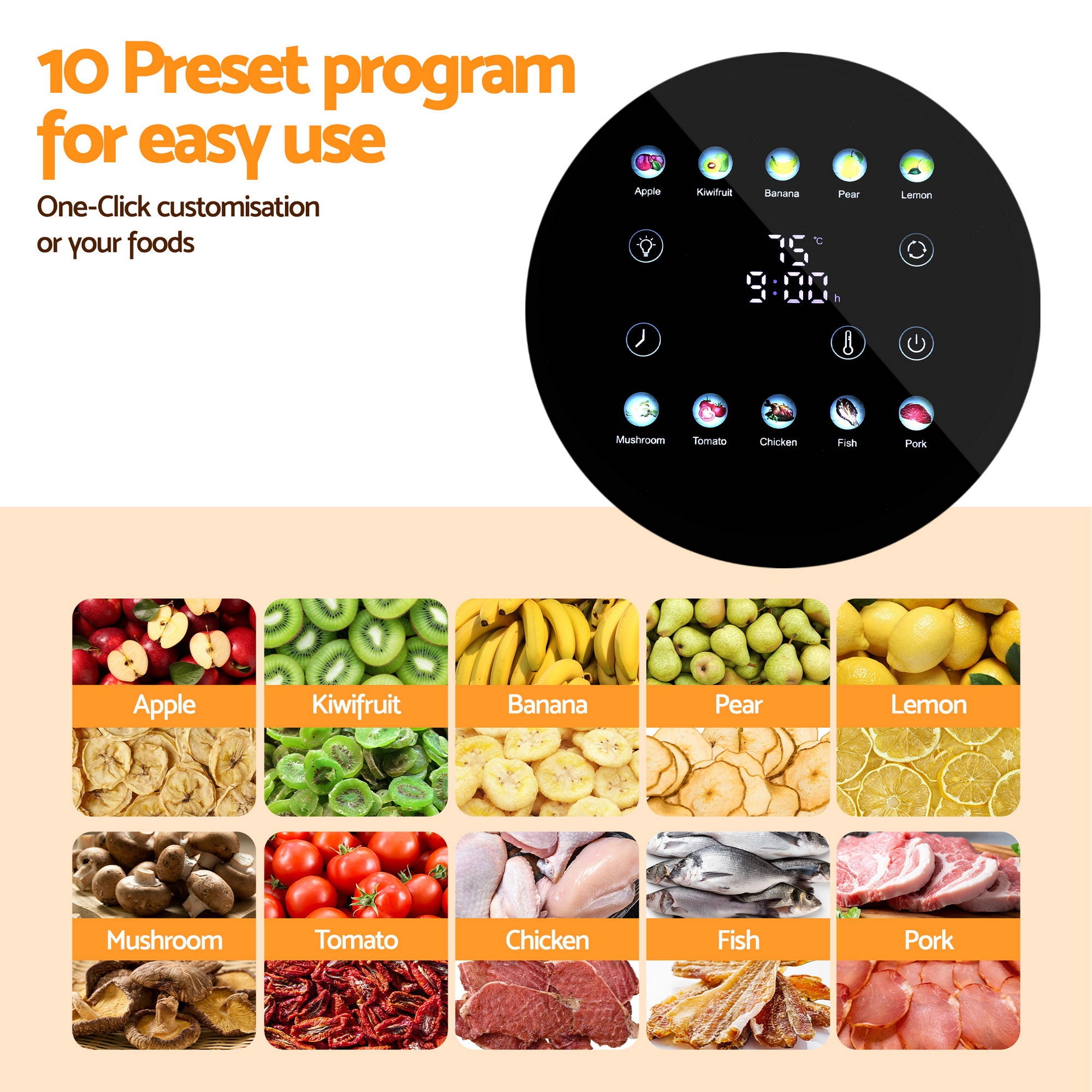 Food Dehydrators: Devanti 8 Trays Food Dehydrator Stainless Steel Auto-Rotate 10 Programs 700W