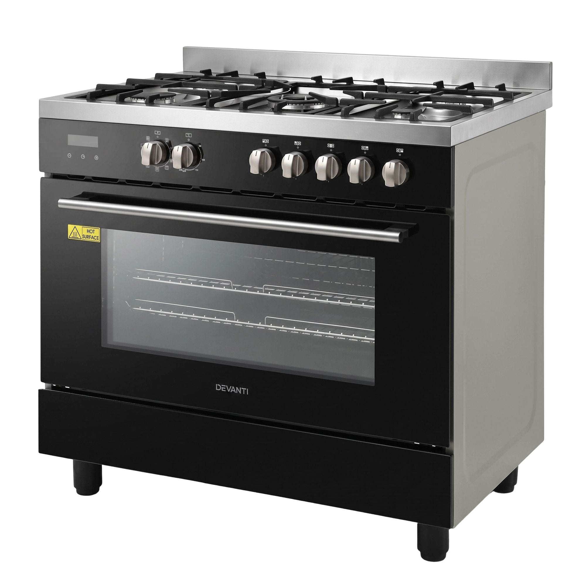 Devanti 90cm Dual Fuel Cooker Gas Cooktop Electric Oven 5 Burner