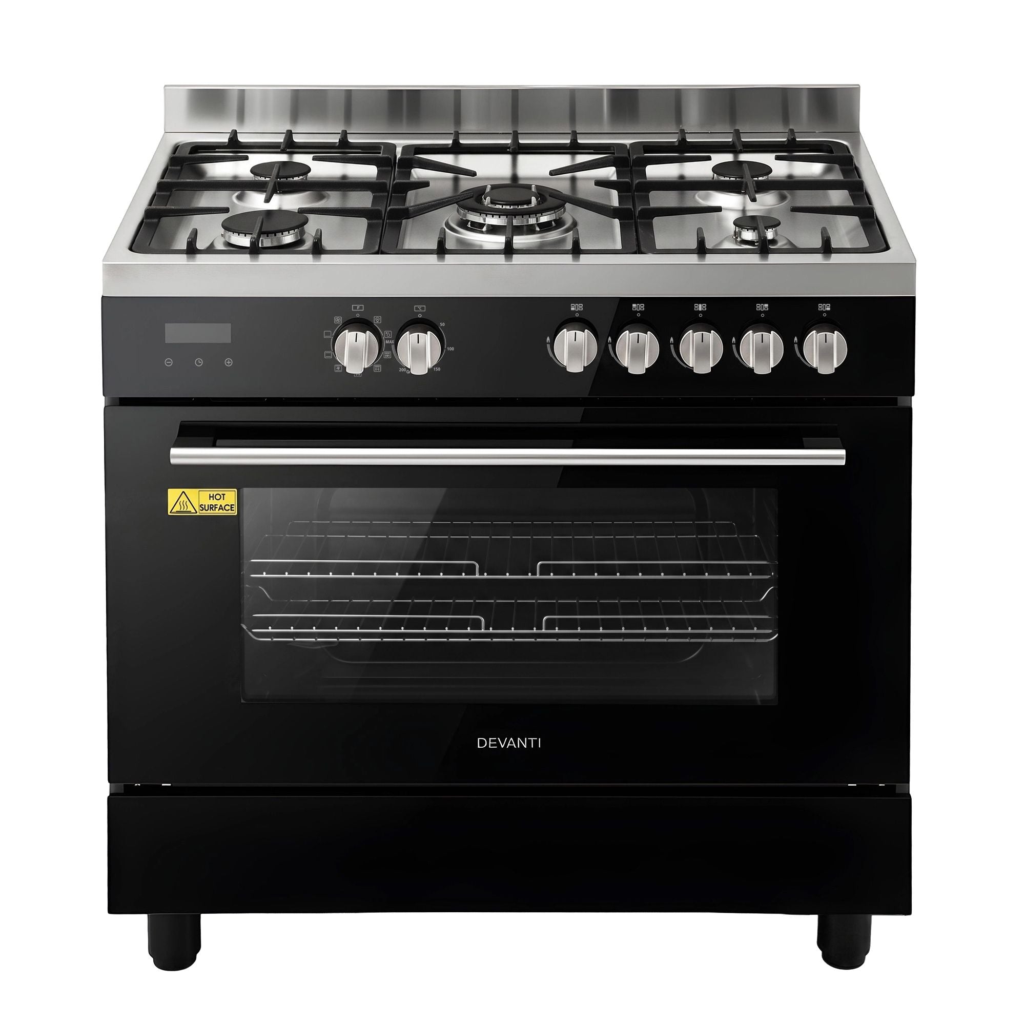 Devanti 90cm Dual Fuel Cooker Gas Cooktop Electric Oven 5 Burner