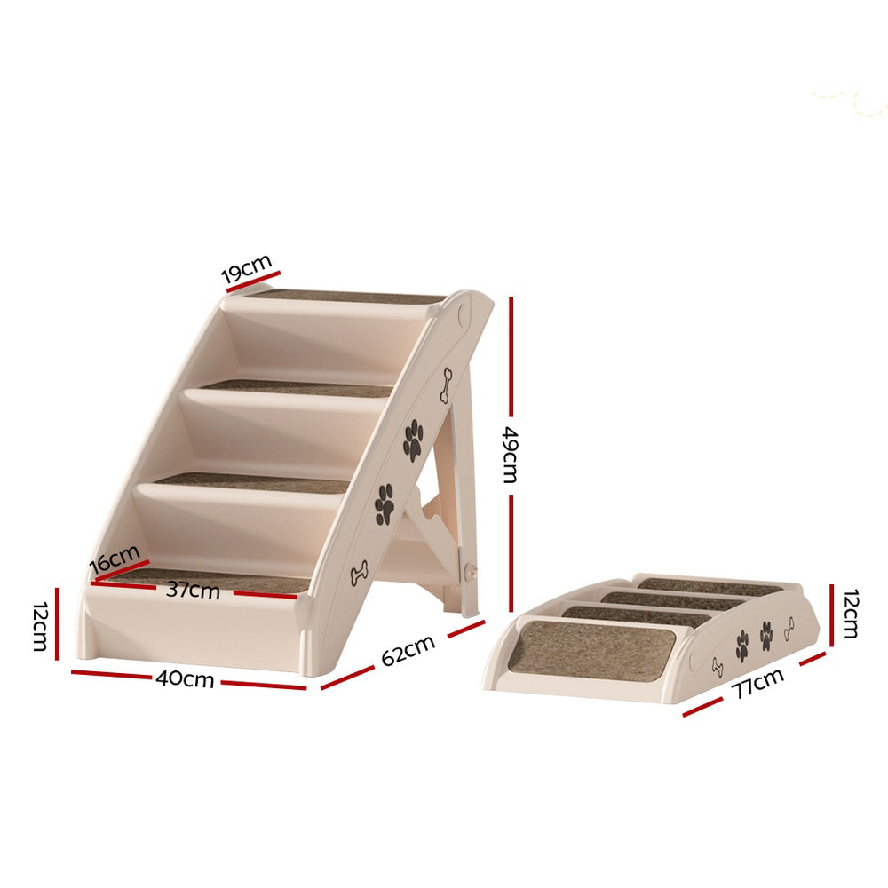Dog Steps & Ramps: i.Pet Dog Ramp Steps For Bed Sofa Car Pet Stairs Ladder Portable Foldable Beige