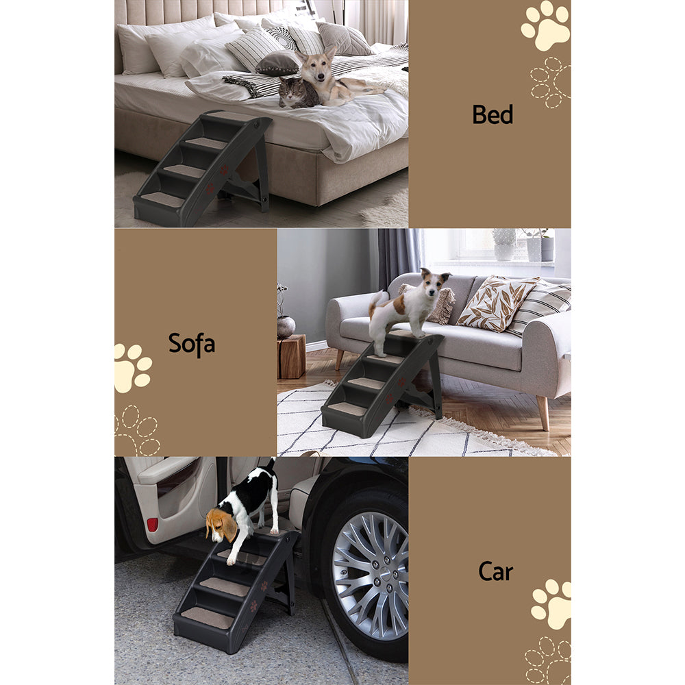 Dog Steps & Ramps: i.Pet Dog Ramp Steps For Bed Sofa Car Pet Stairs Ladder Portable Foldable Black
