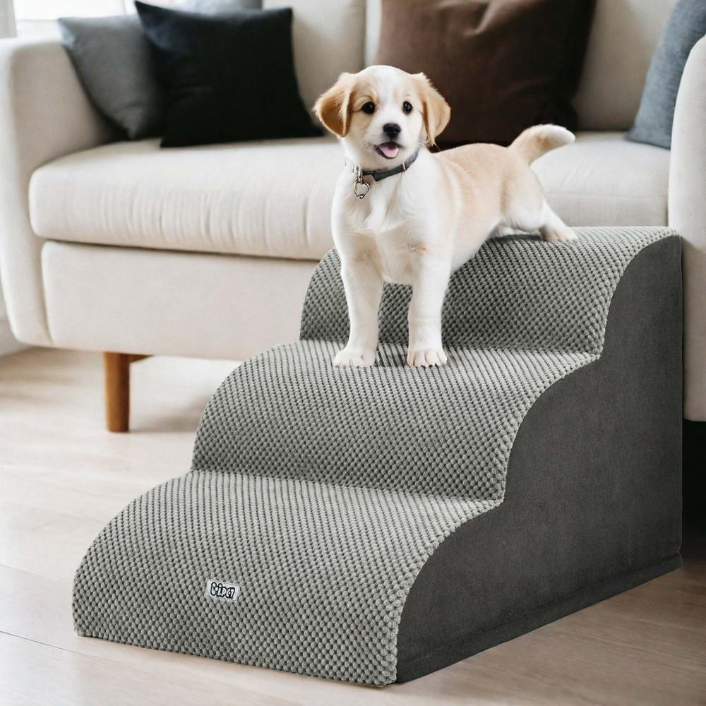 Dog Steps & Ramps: i.Pet Dog Ramp Steps Foam 3 Tier Pet Stairs For Bed Sofa Car Portable Indoor