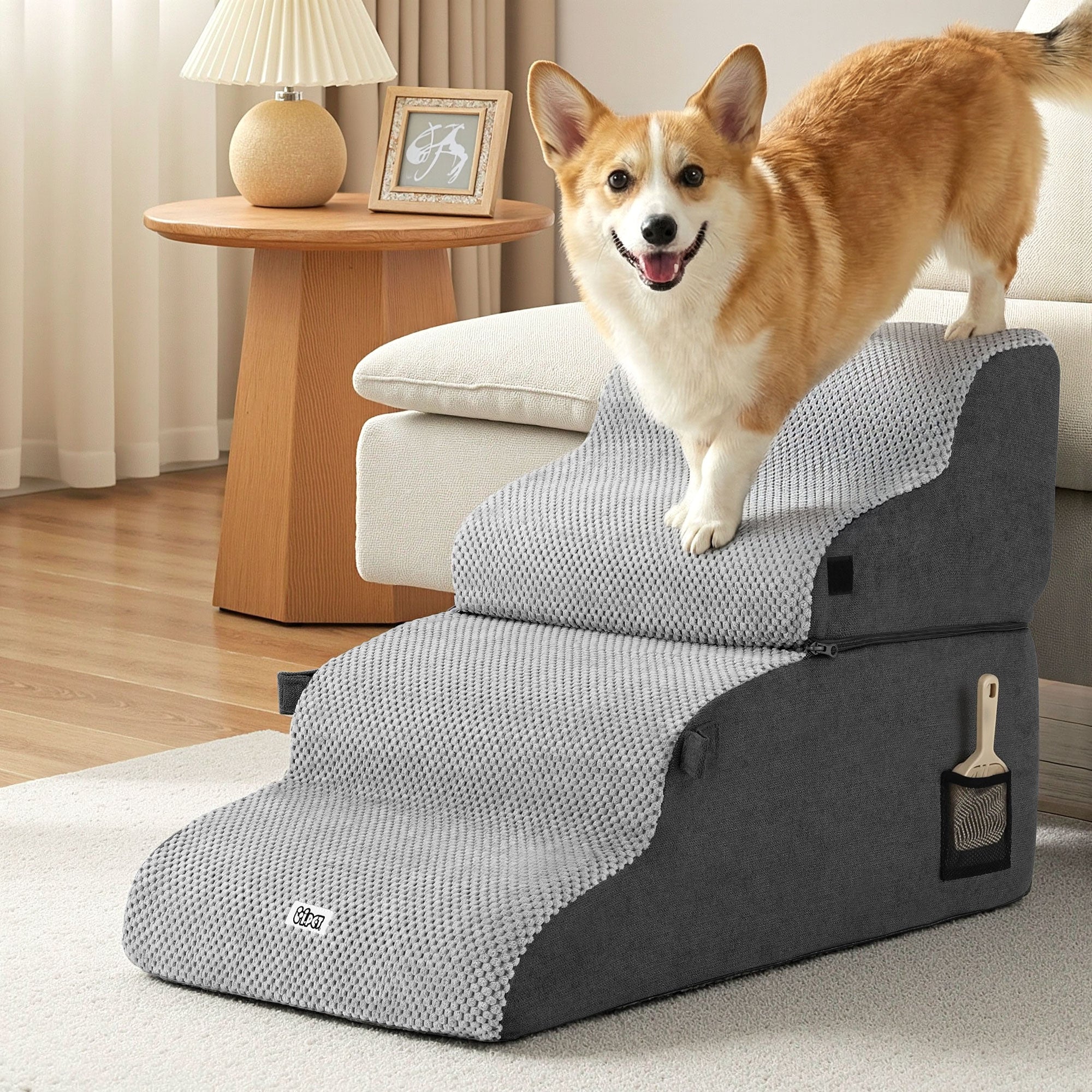 i.Pet Dog Stairs and Bed 2-in-1 Sofa Car Foam Non-Slip Washable Pet Stairs Indoor Grey