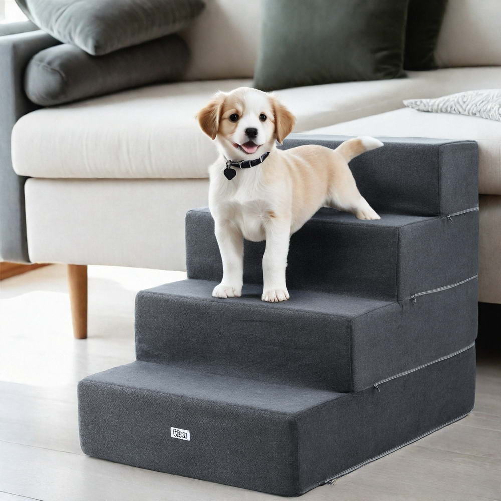 Dog Steps & Ramps: i.Pet Dog Ramp Foam Dog Cover Stairs Portable Cat Ladder For Sofa Bed 4 Steps