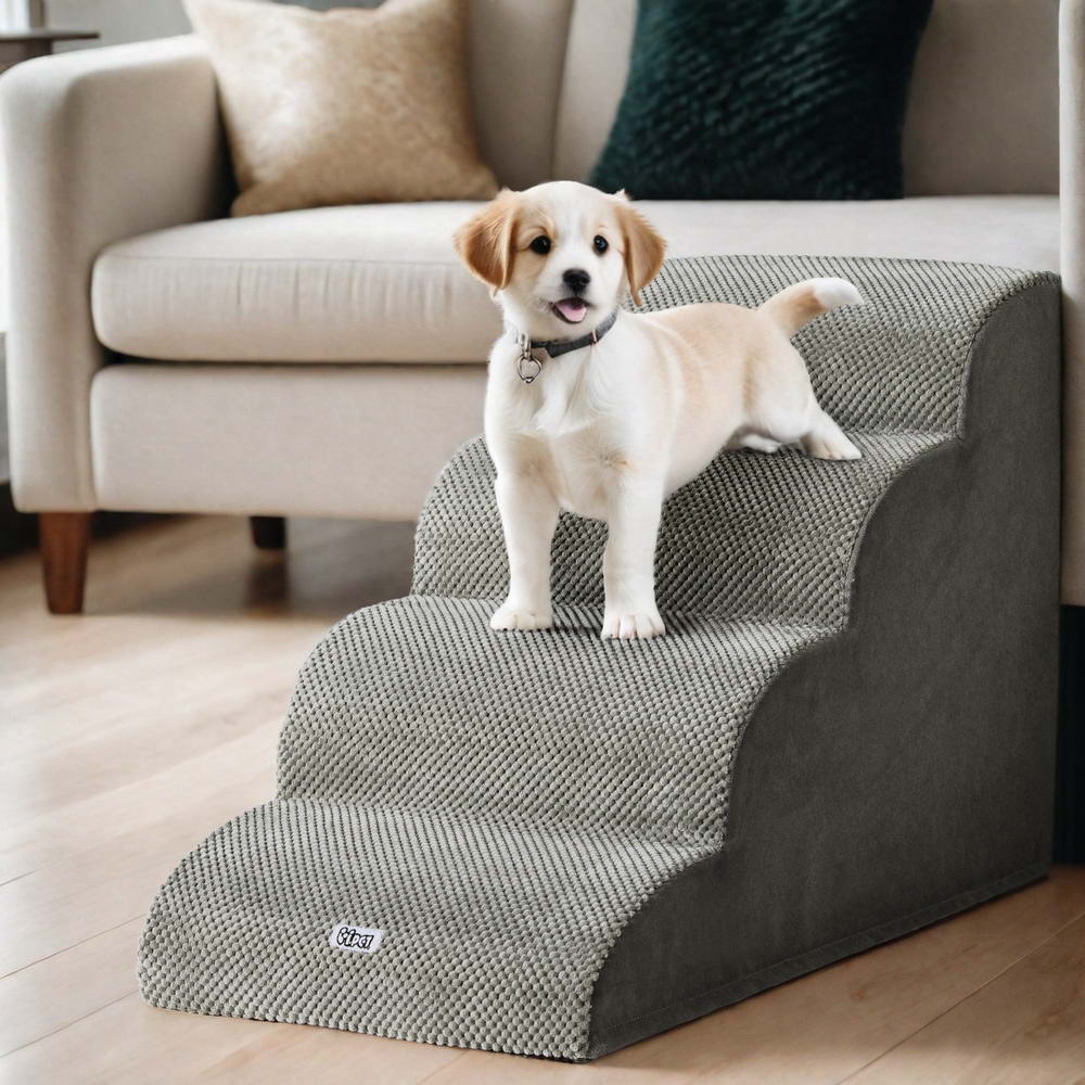 Dog Steps & Ramps: i.Pet Dog Ramp Steps Foam 4 Tier Pet Stairs For Bed Sofa Car Portable Indoor