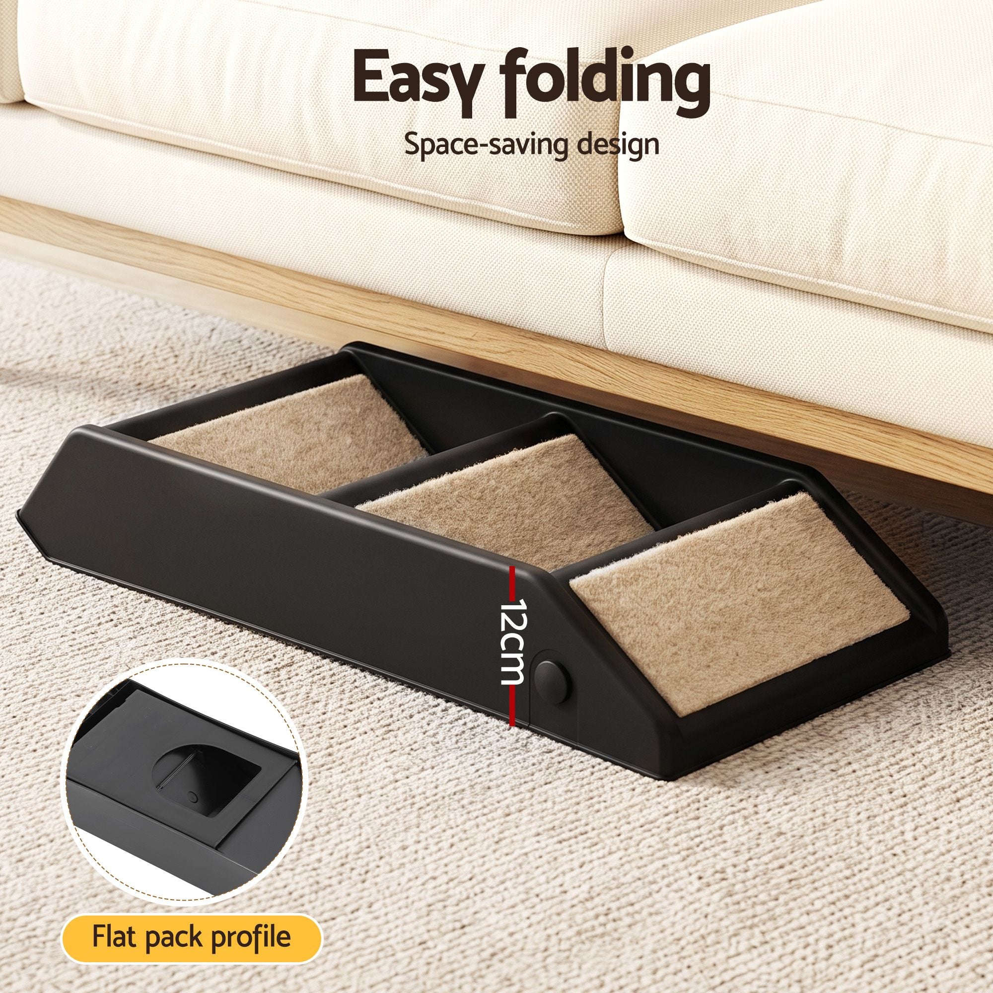 i.Pet Dog Ramp 3 Steps Pet Stairs For Bed Sofa Car Foldable Portable Ladder Black